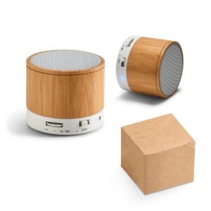 CAIXA DE SOM COM MICROFONE – Caixa de som com microfone Bambu com transmissão por bluetooth,